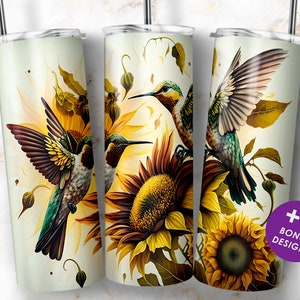 Humming Bird Sunflowers Tumbler Designs, sunflower 20oz Skinny Tumbler Wrap, PNG Digital Download