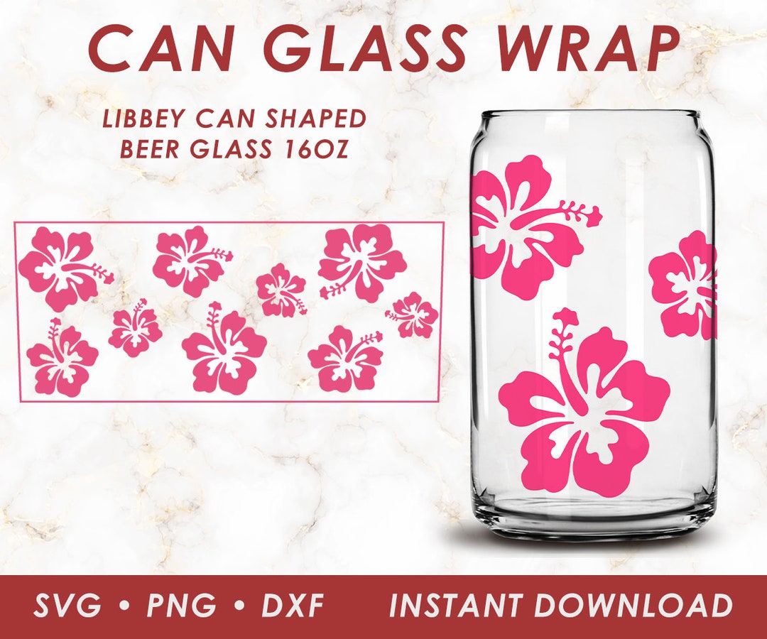 Hibiscus Can Glass Tumbler Wrap Svg 16 Oz Libbey Glass Svg Files for ...