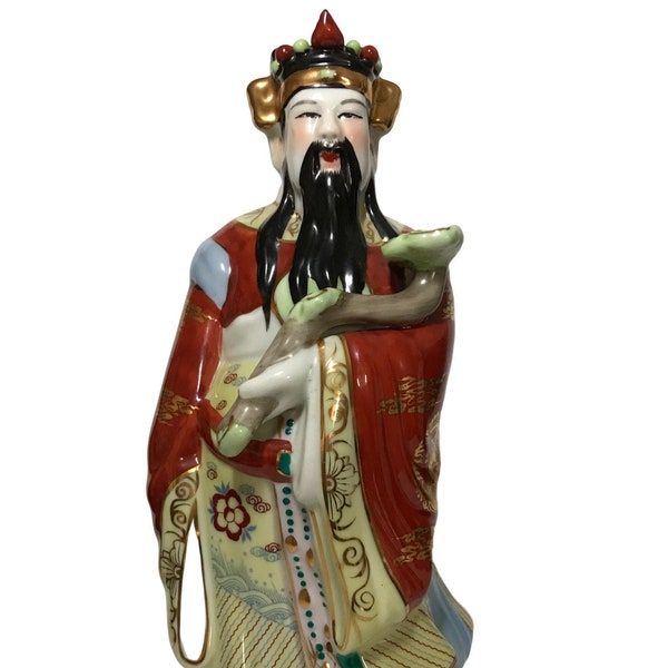 Vintage porseleinen beeld- Chinees keramiek- Lu Star Chinese god- verzamelbeeld-Standbeeld-