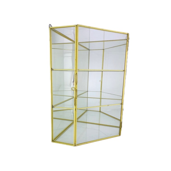 Vintage brass and glass curio display - Hollywood Regency elegance - Brass display case mirror glass - Brass display cabinet glasses - Display case