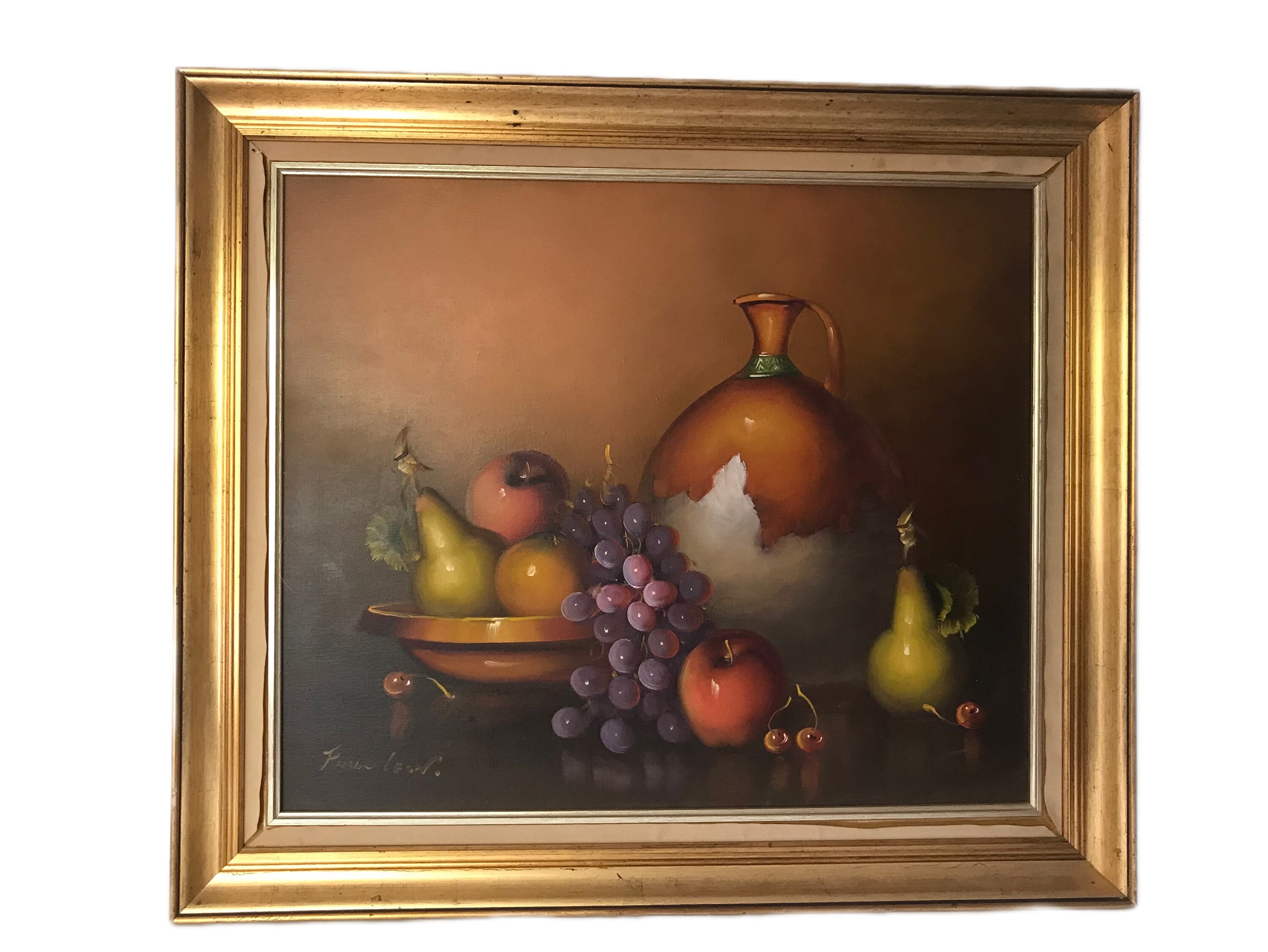絵画 インテリア 油絵 uF6-062104 静物 花束 フルーツ 絵画インテリア油絵uF6-062104静物 花束フルーツ