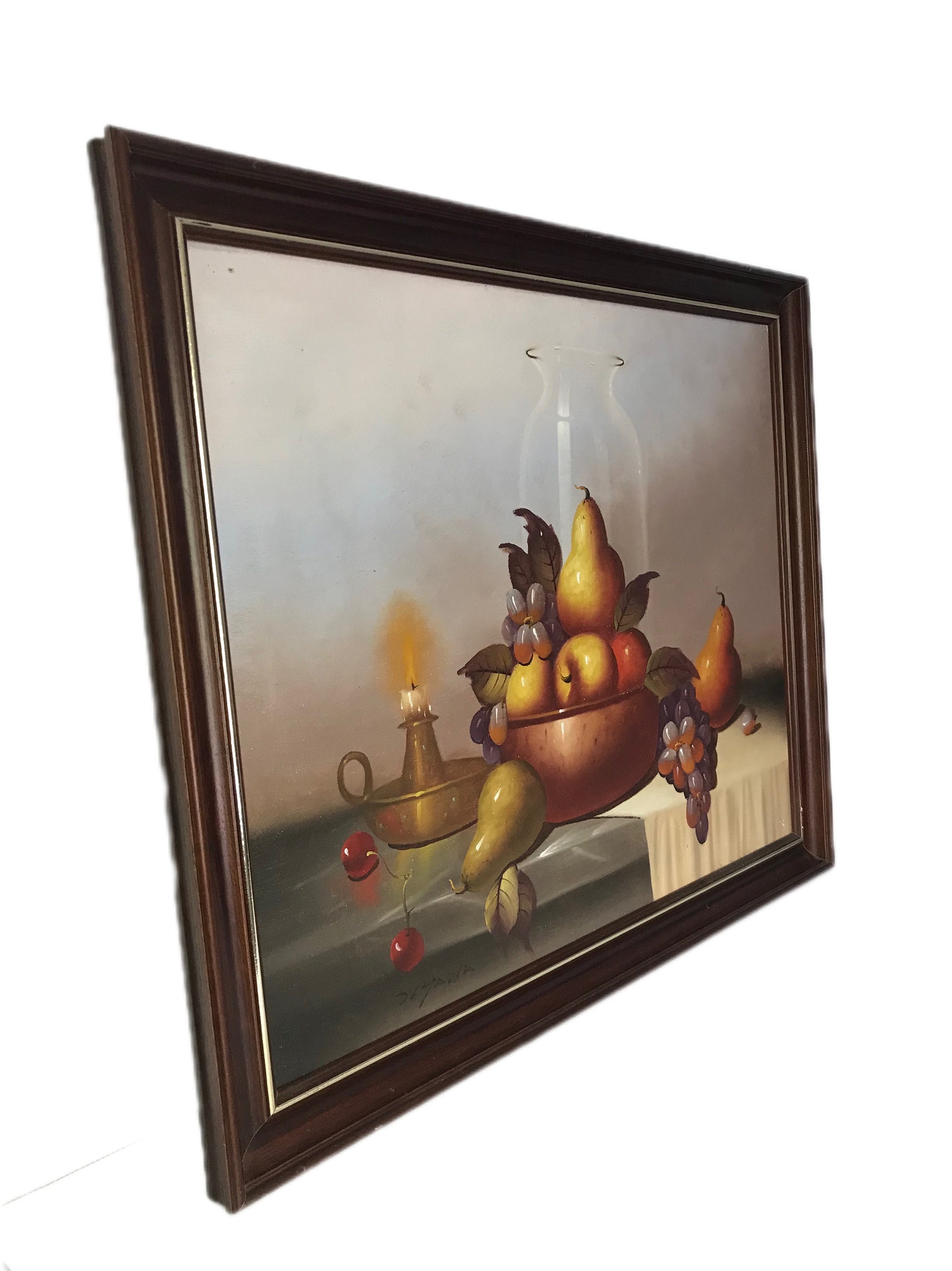ヴィンテージ XL 原画 画家 Deyaz/a- 静物画 フルーツ ゴールデン木製
