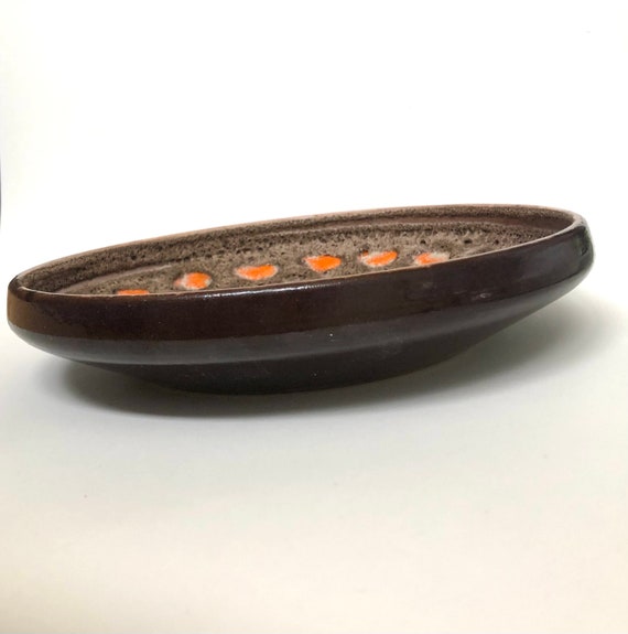 【新品未開封・送料無料】 Strehla Fat Lava Bowl- Ceramic Orange Brown- 1960s Handmade 工芸品