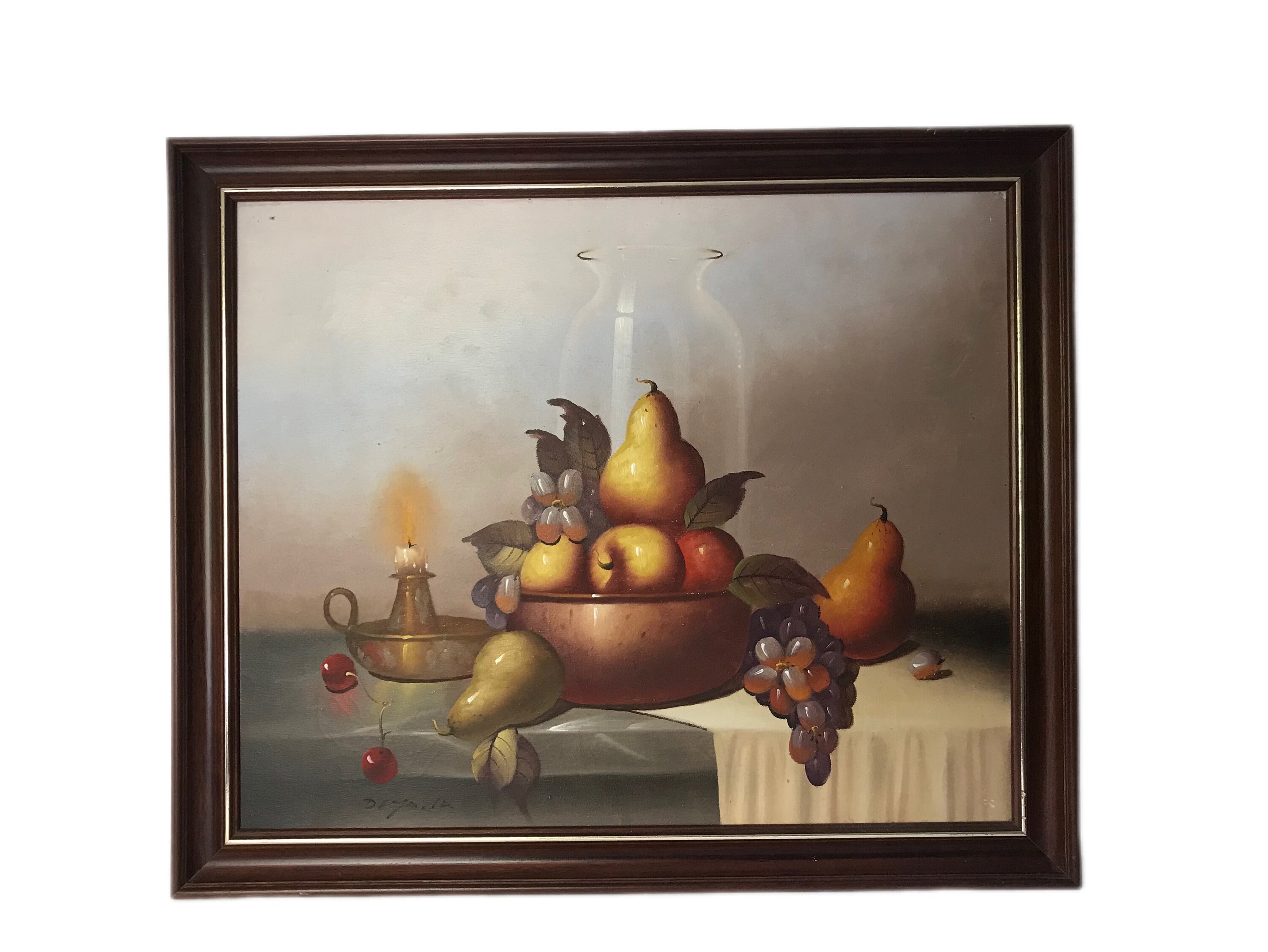 ヴィンテージ XL 原画 画家 Deyaz/a- 静物画 フルーツ ゴールデン木製