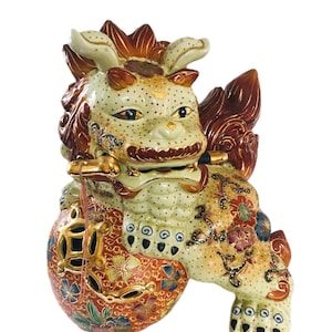 Kutani Moriage ShiShi Lion, Foo dog XL- Antique Japanese 1900 1940 - Guardian lions -Imperial guardian lions- Creamic Guardian Temple Lyons