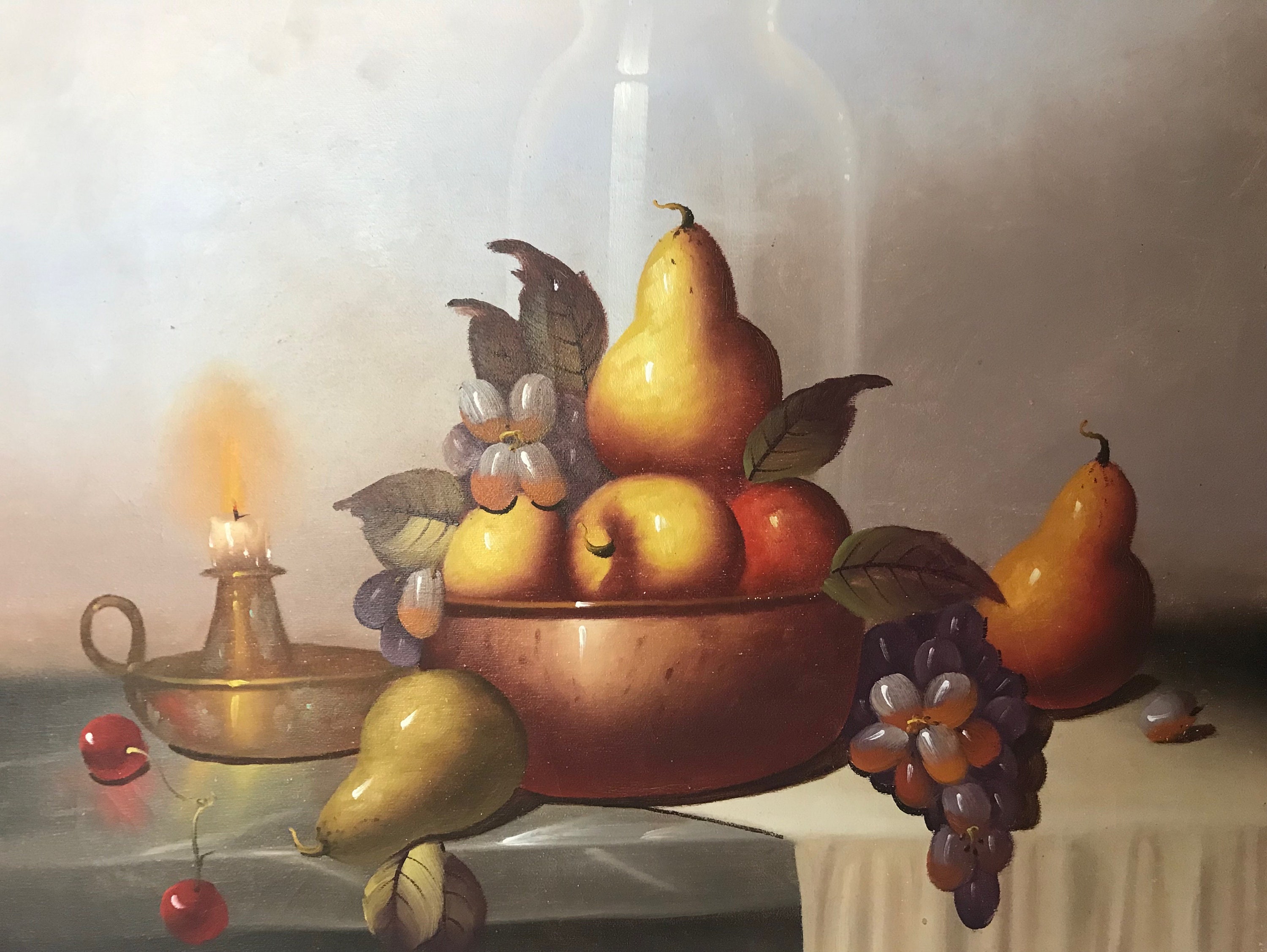 ヴィンテージ XL 原画 画家 Deyaz/a- 静物画 フルーツ ゴールデン木製