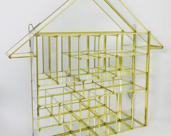 XL Vintage brass and glass curio display - Hollywood Regency elegance - Brass display case mirror glass - Brass display cabinet glass -