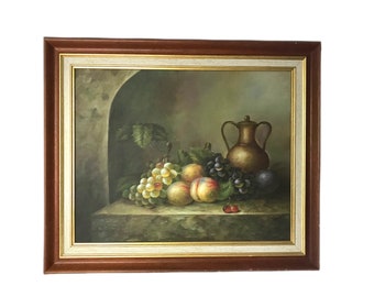 ヴィンテージ XL 原画 画家 Deyaz/a- 静物画 フルーツ ゴールデン木製