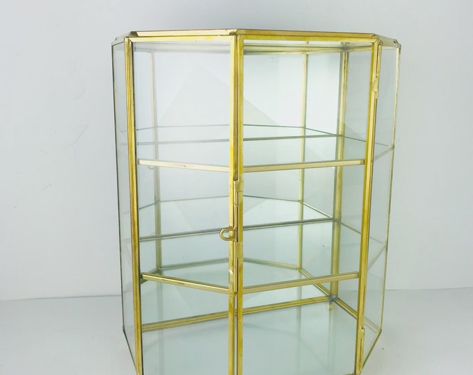Vintage Gold-colored Glass Curio Display - Hollywood Regency Elegance ...