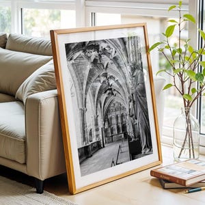 European Cathedral Print: Black and White Architecture Photography (Digital Download)