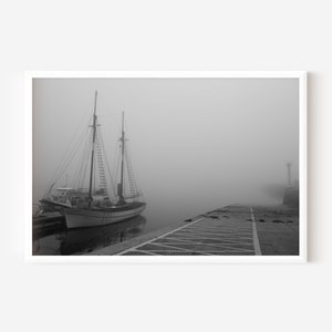 Black and White Sailboat Photo: Serene Nautical Wall Art (Digital Download)