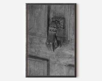 Black And White Photo Instant Digital Download Wall Art Print Antique Door Knocker Image