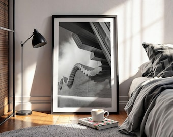 Impresión de arquitectura moderna: Paisaje urbano en blanco y negro (descarga digital)