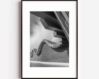 Fotografía de arquitectura moderna: Impresión de edificio en blanco y negro (descarga digital)