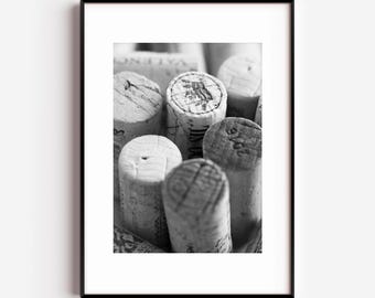 Black and White Wine Corks Photo: Elegant Wine Lover Wall Art (Digital Download)