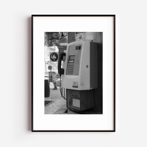 Vintage Telephone Booth Photo: Retro Black and White Print (Digital Download)