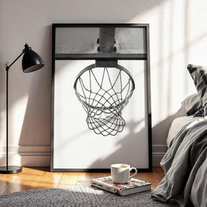 Basketball Hoop Photo Print: Black and White Sport Wall Art (Digital Download)