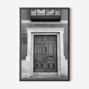 Leon Spain Door Photography Print: Black and White Urban Architecture (Digital Download)