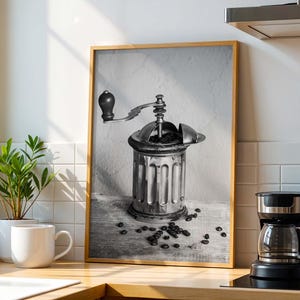 Retro Coffee Grinder Photo: Black and White Espresso Print (Digital Download)