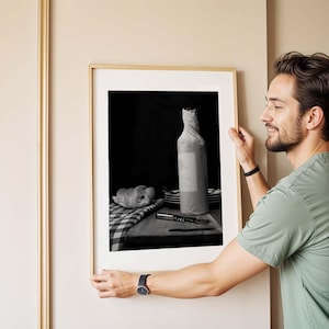 Tasting Wine Poster, Wine Bottle Print, Black And White Photo Instant Digital Download, Wall Art Print, BW Photography