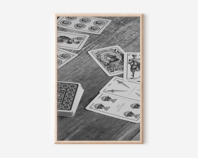 Playing Cards Game Print, Black and White Photography, Digital Download, Spain Cards Photo, BW ...