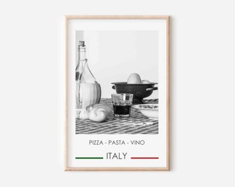 Retro italian kitchen poster, Italian food print, Pizza Pasta Wine wall art, Italy photo poster, Italy travel print, Retro wall art