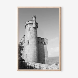 European Castle Wall Art: Black and White Architecture Photo (Digital Download)