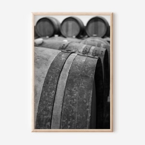 Wine Wall Art Printable - Wine Barrel Photo, Winery Room Print, Black and White Wine Photography, Digital Download Decor