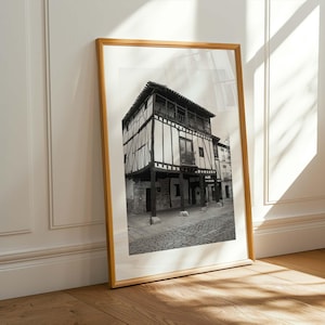 Europe Travel Print, Medieval House Print, Architecture Photo, Black and White Photography, Building Wall Art, Printable, Digital Download