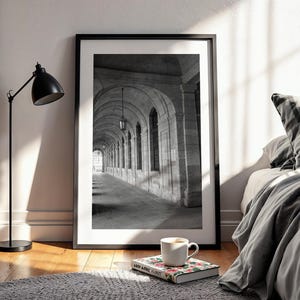 Arches Foto, Schwarzweiß-Architektonischer Wandkunstdruck, Europäisches Architekturplakat, Steinbaudruck, Architekturdruck