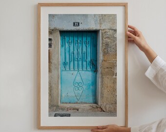 Photographie d'une porte bleue rustique : art mural européen vintage (téléchargement numérique)