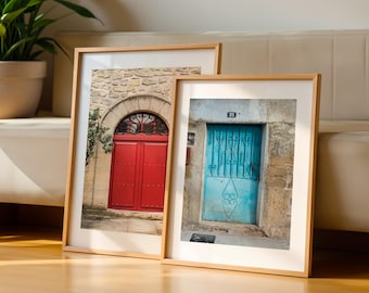 Europäisches Türfotografie-Druckset: Rustikale Türdekoration in Rot und Blau (Digitaler Download)
