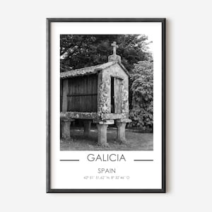 Affiche photo de Galice, impression de carte de la ville d'Espagne, téléchargement d'affiche de voyage de Galice en Espagne, téléchargement numérique, décoration murale moderne, art mural Morriña