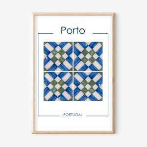 Porto Portugal Tile Art Print: Blue Green Cityscape (Digital Download A3/A4/A5 JPEG File)