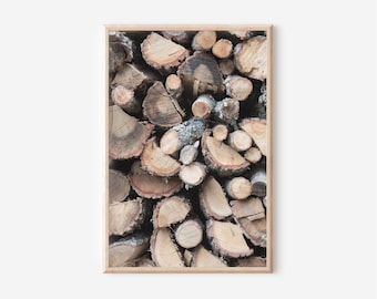 Log Pile Print: Rustic Tree Rings Farmhouse Wall Art (Digital Download)