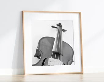 Black and White Music Poster, Square Art Print, Violin Photo (Digital Download)