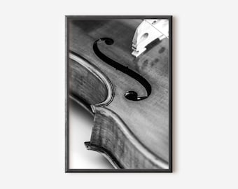 Violin Photo Print: Black and White Musical Instrument Wall Art (Digital Download)