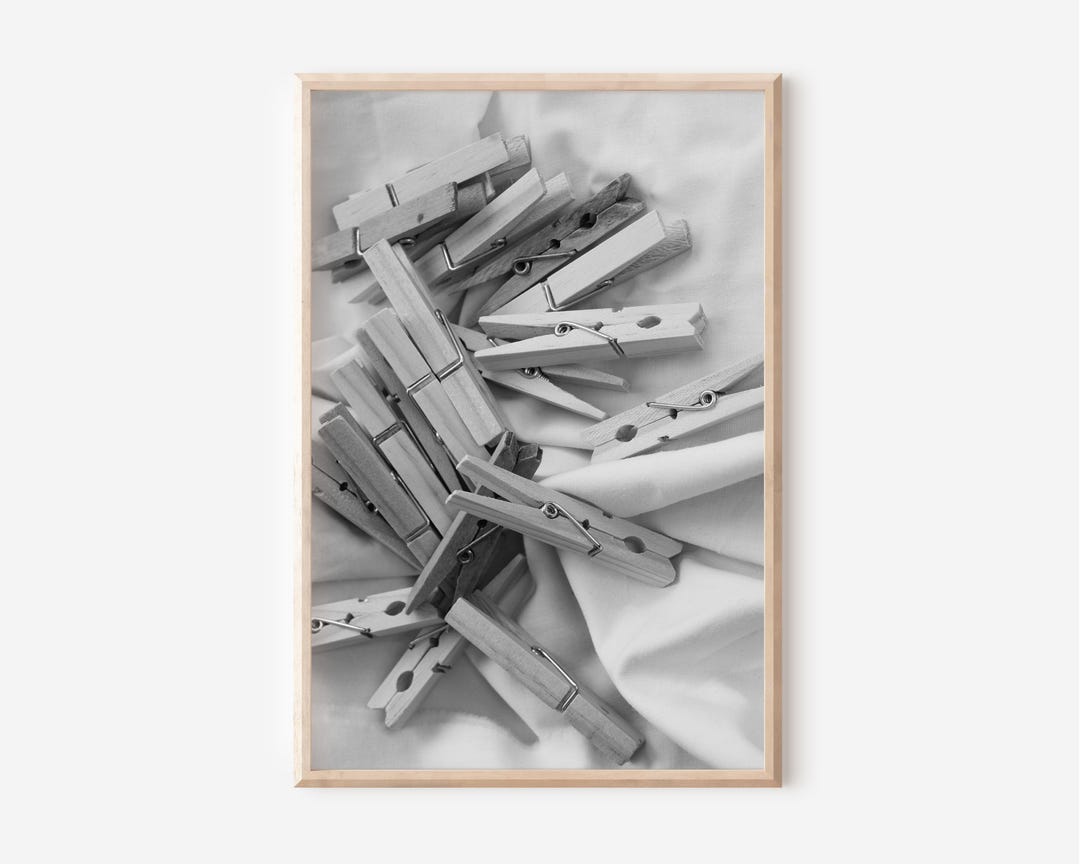 Clothespin Laundry Room Photo Art Print, Black and White Artwork ...
