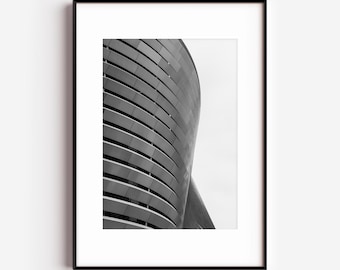 Impresión fotográfica de arquitectura moderna: Arte geométrico en blanco y negro (descarga digital)