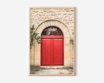 Red French Door Print: Rustic European Wall Art (Digital Download)