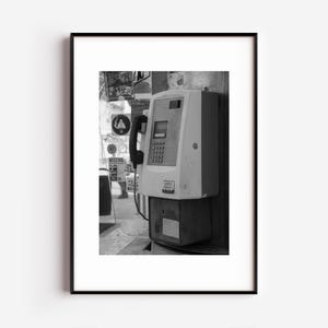 Vintage Telephone Booth Photo: Retro Black and White Wall Art (Digital Download)