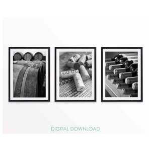 Winery Photography Print Set: Black and White Wine Decor (Digital Download)