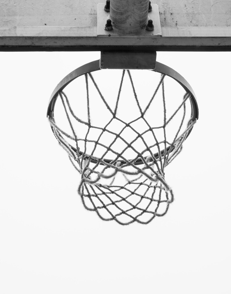 Basketball Hoop Wall Art, Basketball Print, Black and White Photo