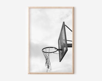 Svartvitt foto av basketkorgen: Rumsinredning för tonårspojkar (digital nedladdning)