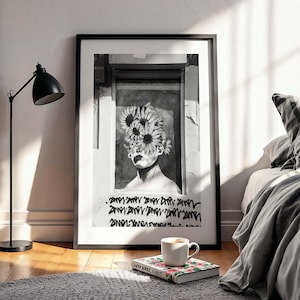 Black and White Graffiti Building Print: Urban Photography (Digital Download)