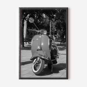 Black And White Photo Instant Digital Download Wall Art Print Moped Scooter Scenic Image