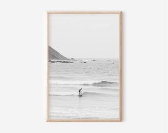 Black and White Surf Photography Print, Coastal Ocean Waves (Digital Download)