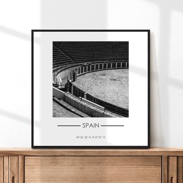 Spain square poster, Spain photo poster, Spain travel gift, Square prints download, Printable poster, Bullfighting photography, Black white
