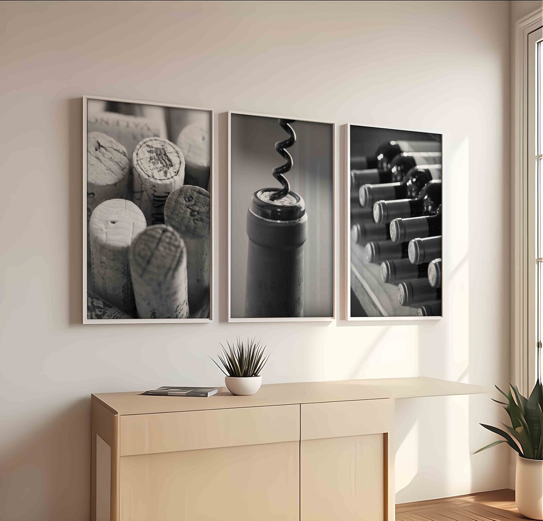 Gallery Wall Set of 3 Wine Photography, Downloadable Photo, Black and ...