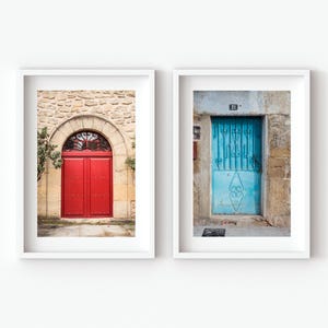 European Door Photography Print Set: Rustic Red and Blue Door Decor (Digital Download)